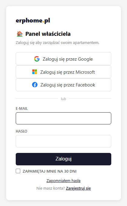 Strona logowania do panelu z przyciskiem „Zaloguj się przez Microsoft"