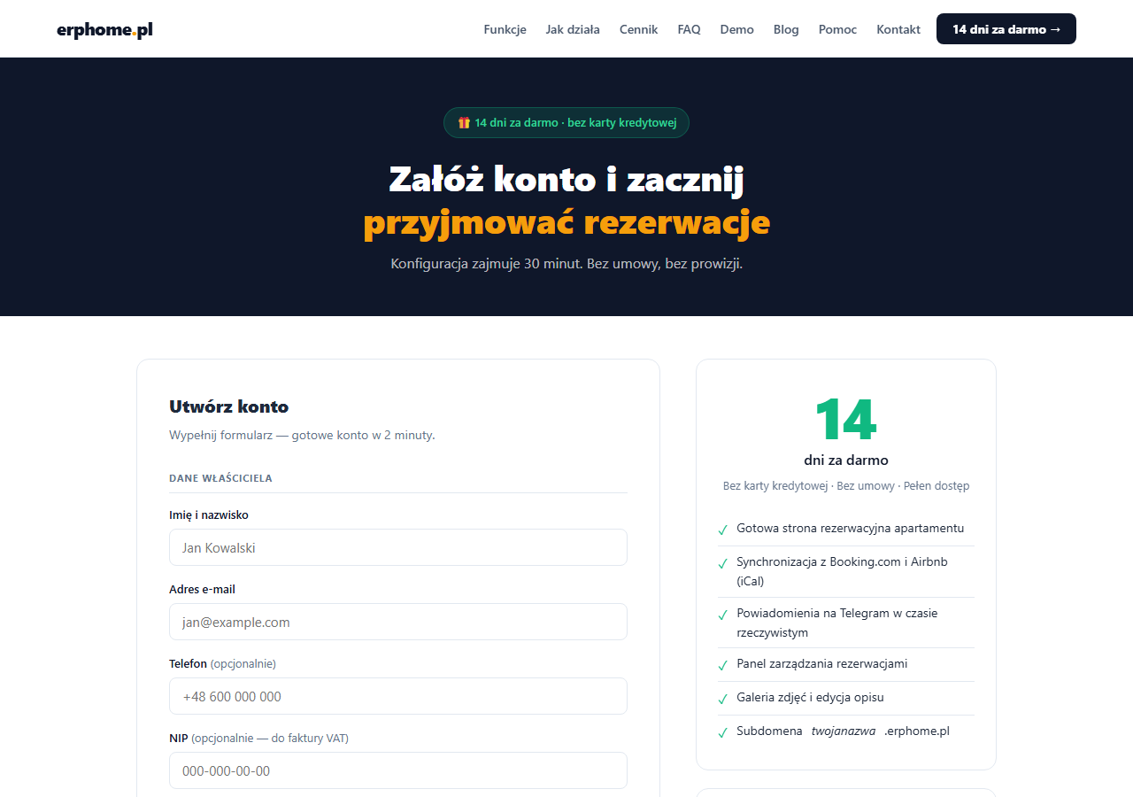 Formularz rejestracyjny erphome.pl