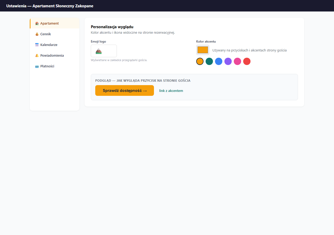 Personalizacja — kolor akcentu i emoji logo
