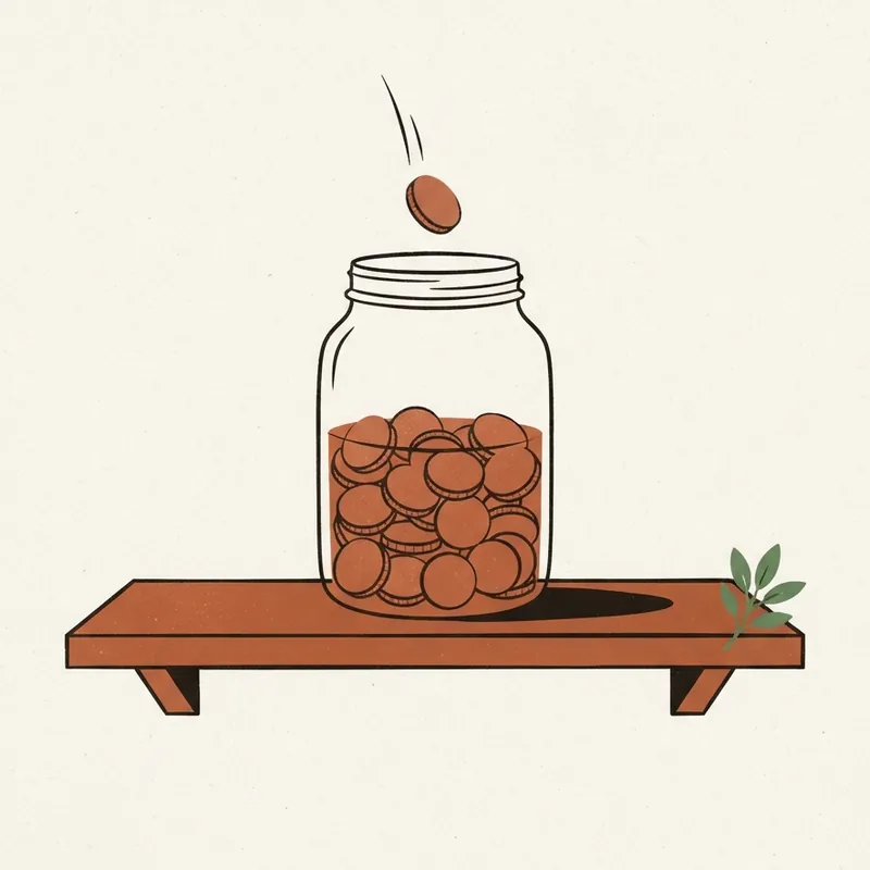 Illustration: a jar of coins with one more coin dropping in